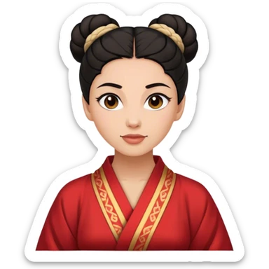 Cinematic Realistic Timeless Mulan Portrait, featuring a serene and confident Mulan with intricately detailed, natural light skin and precisely styled dark hair in a traditional bun. Her expression is calm and assured, and her simple, traditional robe is rendered with realistic textures and delicate, natural folds that catch the light beautifully. The portrait is illuminated by soft, ambient light that creates a natural, radiant finish and subtle glowing outline, perfectly capturing her enduring beauty and quiet strength in a timeless, realistic manner. sticker