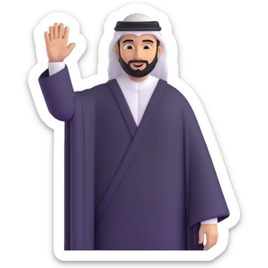 Saudi man wearing traditional clothing, waving sticker