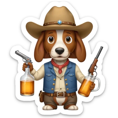 hillbilly basset hound with cowboy hat moonshine and a gun sticker