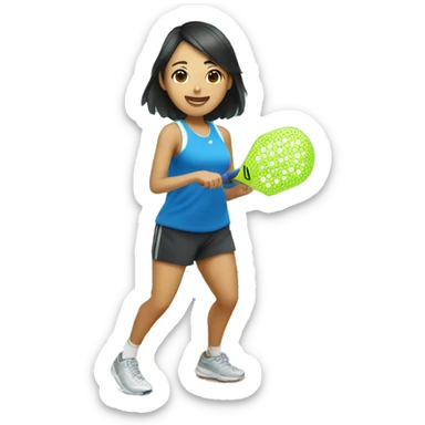 Asian girl is playing pickleball sticker
