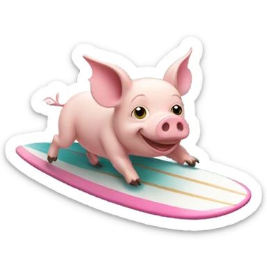 Flying pig on a surfboard sticker