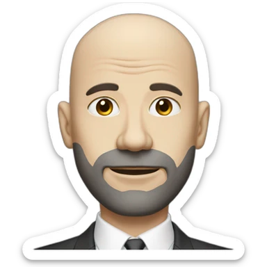 white bald man with suit with huge black facial hear sticker