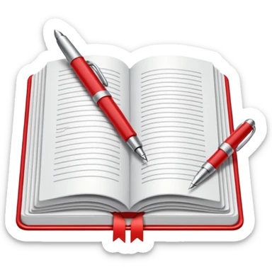 "A white open book,The pen should be positioned as placed exactly in the center between the pages.  if held by a right-handed person - meaning the direction is reversed compared to a left-handed grip. The pen should be uncapped, and the cap placed behind it." Styled with Red tape on the pen sticker