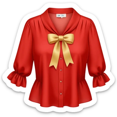 red blouse with ribbon sticker