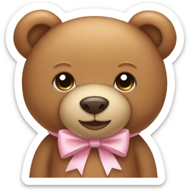 light brown teddy bear with a light pink bow around its neck sticker