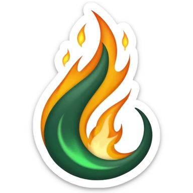 dark green and white flame, abstract flame shape, emoji style, transparent background sticker