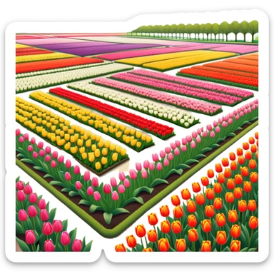 Cinematic Realistic Keukenhof Gardens Landmark Emoji, showcasing expansive tulip fields rendered with crisp, lifelike detail and radiant lighting. sticker