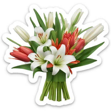 Bouquet with tulips, lycoris radiata and white lilies sticker