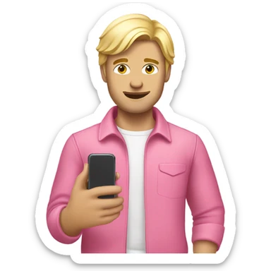 Blond guy with smartphone and pink outfit sticker