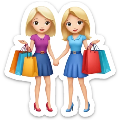 Two cartoon girls exchanging shopping bags with each other sticker