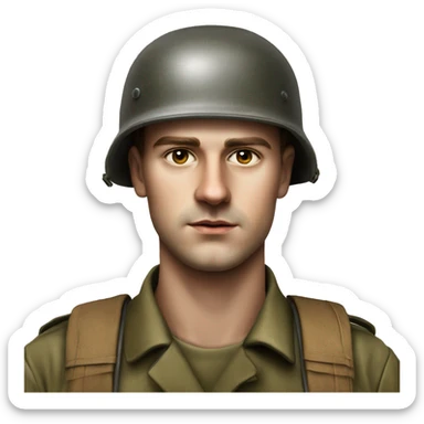 guy 28 years old german soldier in helmet 1940 photorealistic serious sticker