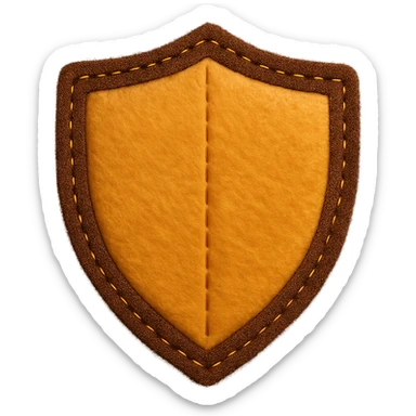 <StylePrompt>
  <Name>Felt Appliqué Plush Style</Name>
  <Description>A soft, handcrafted look inspired by plush felt fabric with visible stitching and a padded 3D texture, rendered on a solid black background.</Description>
  <VisualProperties>
    <Material>Felt</Material>
    <Texture>Soft, fuzzy, with slight fiber detail</Texture>
    <Stitching>
      <Type>Thick thread</Type>
      <Color>Orange or slightly darker tone than fabric</Color>
      <Pattern>Uniform running stitch along outer edge</Pattern>
    </Stitching>
    <Padding>High, plush-like 3D depth</Padding>
    <Edges>Rounded corners</Edges>
    <ColorPalette>
      <Primary>Warm yellow/orange tones</Primary>
      <Accent>Brown or dark orange for facial features and outline</Accent>
      <Background>Black</Background>
    </ColorPalette>
  </VisualProperties>
  <Rendering>
    <Lighting>Soft, even studio lighting</Lighting>
    <Shadows>Subtle drop shadows for depth</Shadows>
    <Perspective>Flat front-facing, symmetrical if applicable</Perspective>
  </Rendering>
  <Applicability>
    <SubjectType>Any object, animal, or letterform</SubjectType>
    <OutputFormat>Icon, emoji, patch-style graphic</OutputFormat>
  </Applicability>
</StylePrompt>

{subject} = shield sticker