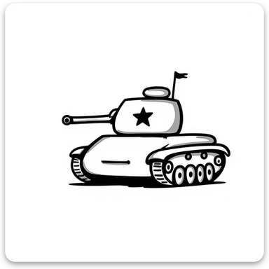 hand-drawn doodle style tank, sketchy, black ink lines, simple sticker