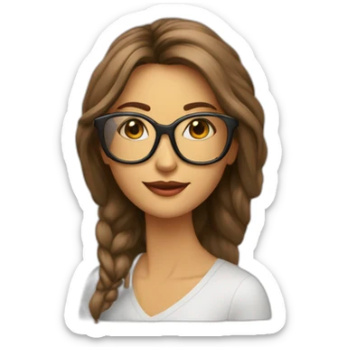 mujer pelo liso largo color castaño con lentes sticker