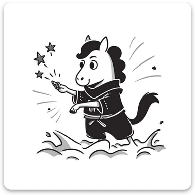Mystical water horse with ninja outfit, throwing ninja stars sticker