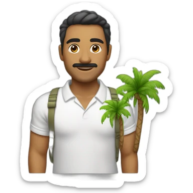 Isla con dos palmeras y un negocio en el centro sticker