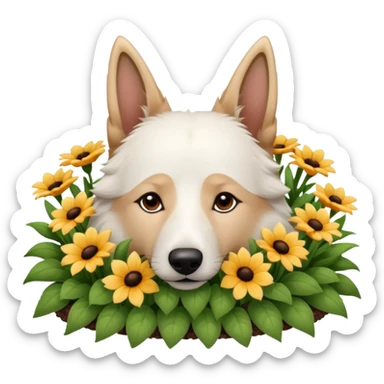 White Belgian shepherd dog with Brown eyes sleeping On a flowerbed sticker