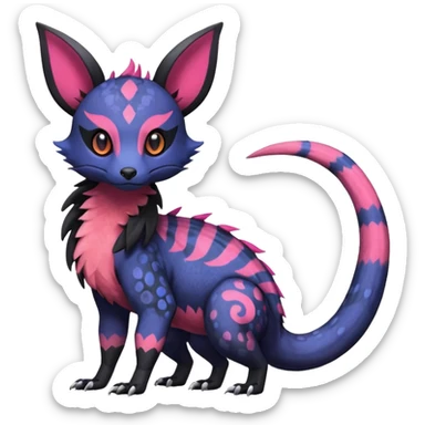 Rare epic aesthetic colorful Salandit-Noibat-Eevee-Civet-species-Fakemon-hybrid-creature, with markings, full body sticker