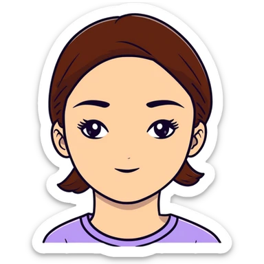 girl with brown hair and thick eyebrows, cartoon sticker sticker