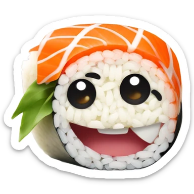 A sushi roll that has a face with eyes a nose and a mouth  sticker