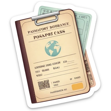 Passport and boarding pass with soft muted colors, not bright sticker