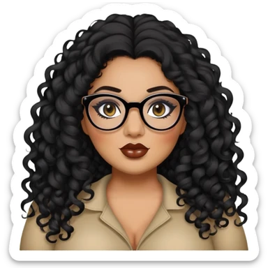 glasses, big plus size, darker tan skin, long black curly hair, baddie,pretty, makeup, lipliner, black eyeliner, long hair sticker
