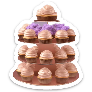 Realistic isolated rose gold layered Cupcake stand with lavender and rose gold macaroons on the stand. sticker