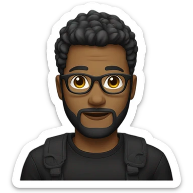 A young man with a blond beard, black glasses and black clothes sticker