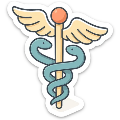 caduceus symbol, 2D isometric style, soft rounded shapes, clean contours, pastel palette, detailed shadows and highlights, modern illustration, transparent background sticker