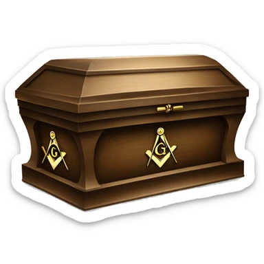 casket with freemason logo and letter g sticker