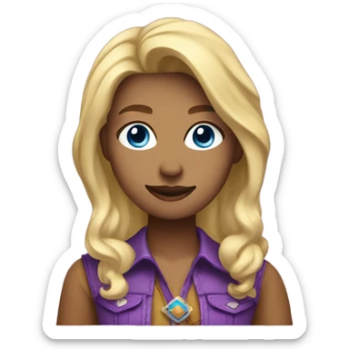 Cowgirl with purple had, blue eyes, and chin length blonde hair sticker