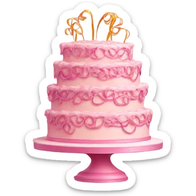 a pink cake with a ribbon design sticker
