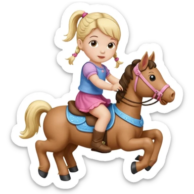 Character toddler girl with one  pigtail riding playhorse sticker