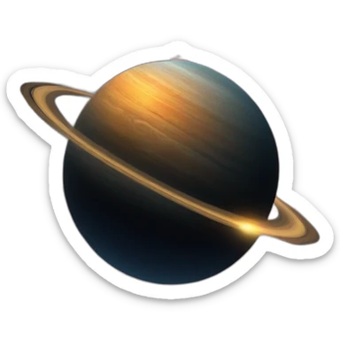 a planet in the universe with a black background with stars and rings around the planet sticker