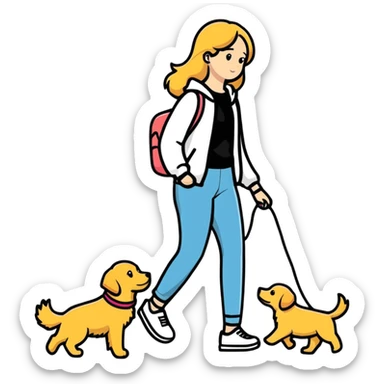 Beautiful girl walking a golden retriever dog sticker