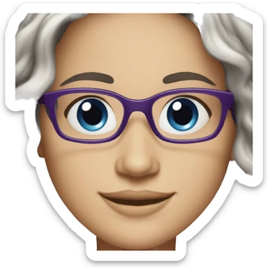 Smiling woman,blue eyes, eyeglasses, dark violet wavy hair sticker