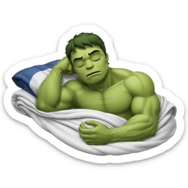 Incredible hulk sleeping lying down in bed under blanket eyes closed sticker