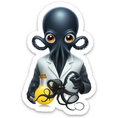Black Alien Octopus with a scared scientist  sticker