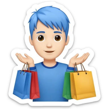 man with blue hair holding shopping bags sticker