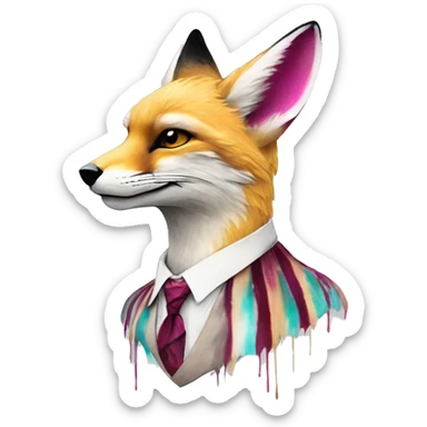 Beige cyan Pink magenta burgundy maroon cyan beige gray fox black stripes wearing gold jewellery gold piercings gold ear piercing gilded vintage watercolour tie dye black raven wings sticker