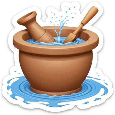 Realistic image of a potter's wheel in action, shaping wet clay into graceful shapes, water splashing gently sticker