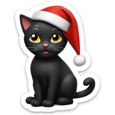 Black cat wearing Santa hat sticker