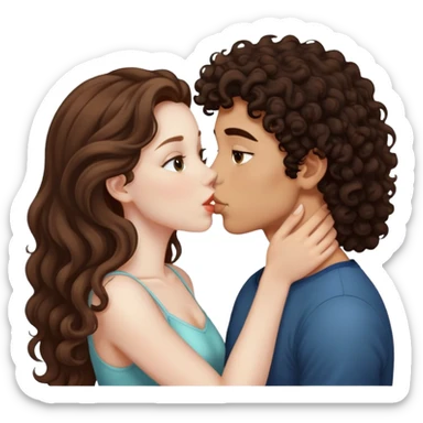long light brown hair girl with pale skin and boy with dark curly hair and tanned skin kissing sticker