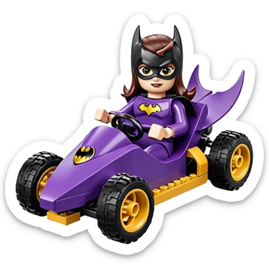 full size real-appearance electric road racing sexy BatGirl’s feminine midnight-colored tight outfit sixty’s tv show Lego dark stealthy accurate sporty safe plush deluxe off-road pursuit cruiser car rose gold accents (black hair,reclined and relaxed torso and shoulders seating position) go kart  sticker