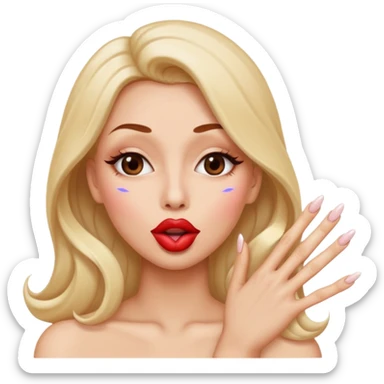 The smiley emoji with nails done. Big lips blowing a kiss sticker