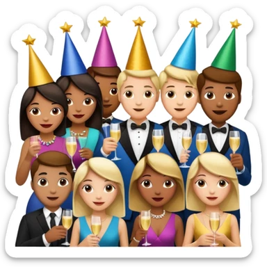 Women and men with a champagne cup new year sticker