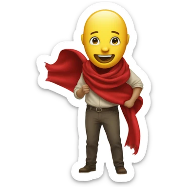 Round yellow emoji face smiling viciously holding a red scarf in the hand ready to hit someone  sticker