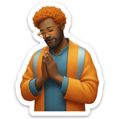 man with orange beard and bold hair as he praying with orange glasses  sticker