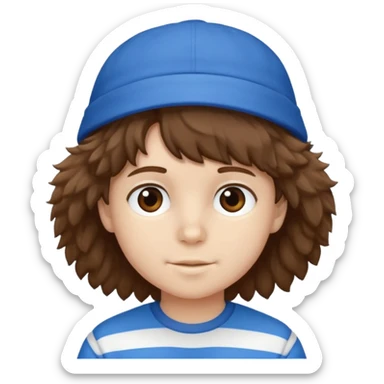 brown fluffy hair kid with blue and white hat sticker