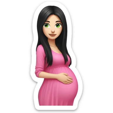 Beautiful Russian girl green eyes very long black hair pink clothes pregnant sticker